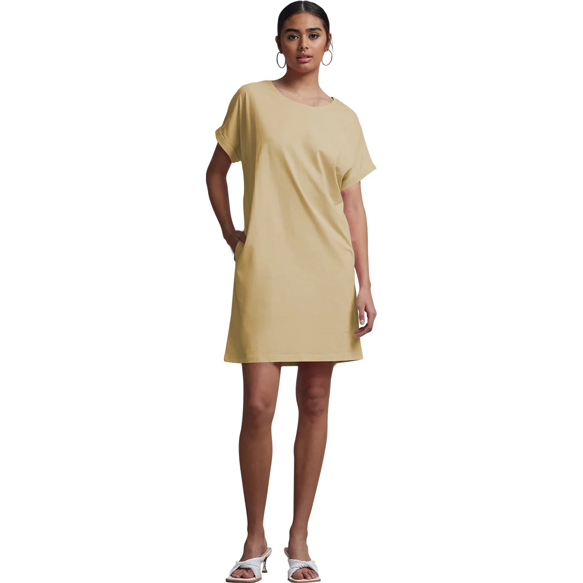 Ladies Side Pocket Round Neck Long T-shirt Shift Dress - Image 28