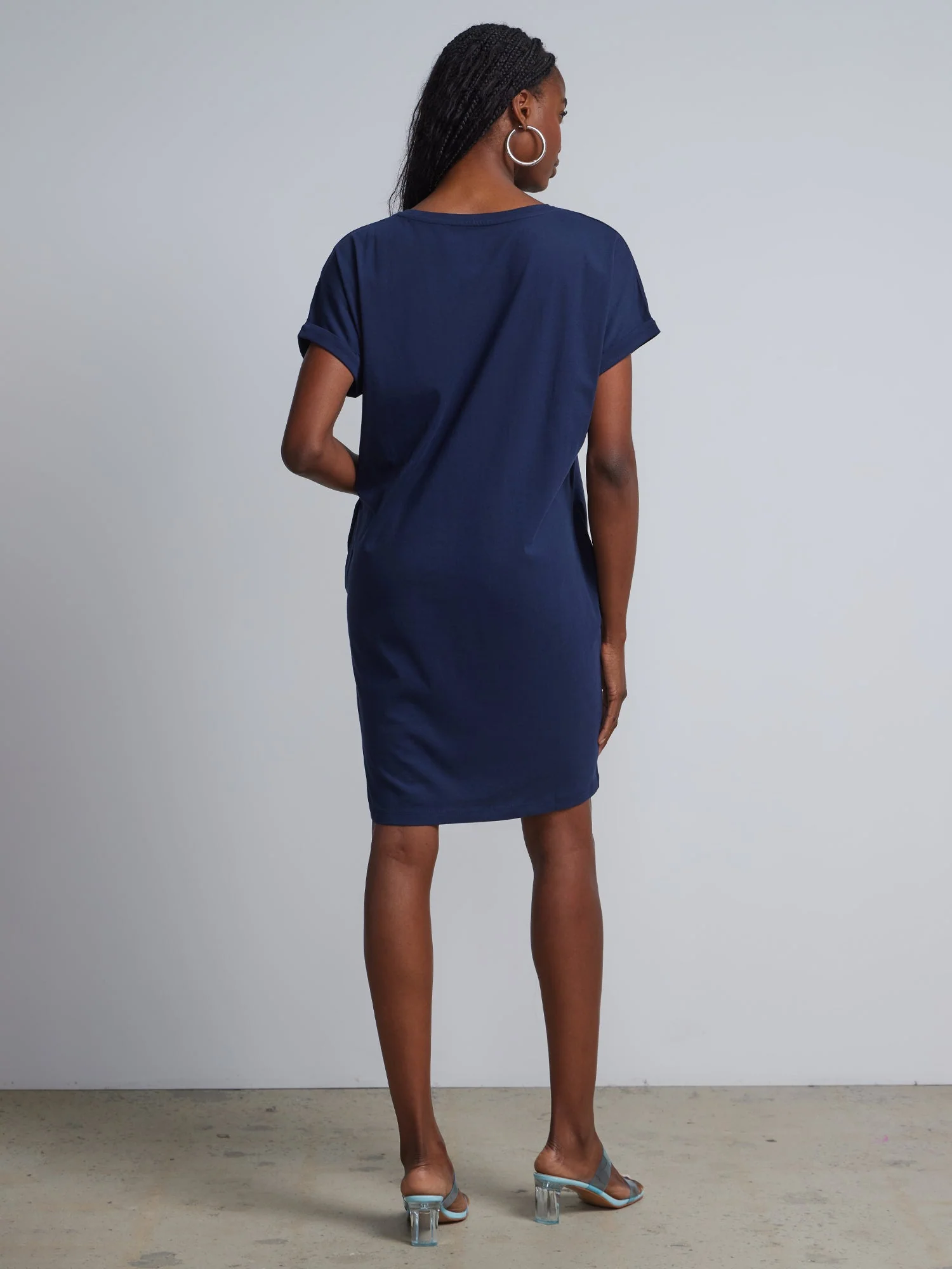 Ladies Side Pocket Round Neck Long T-shirt Shift Dress - Image 4