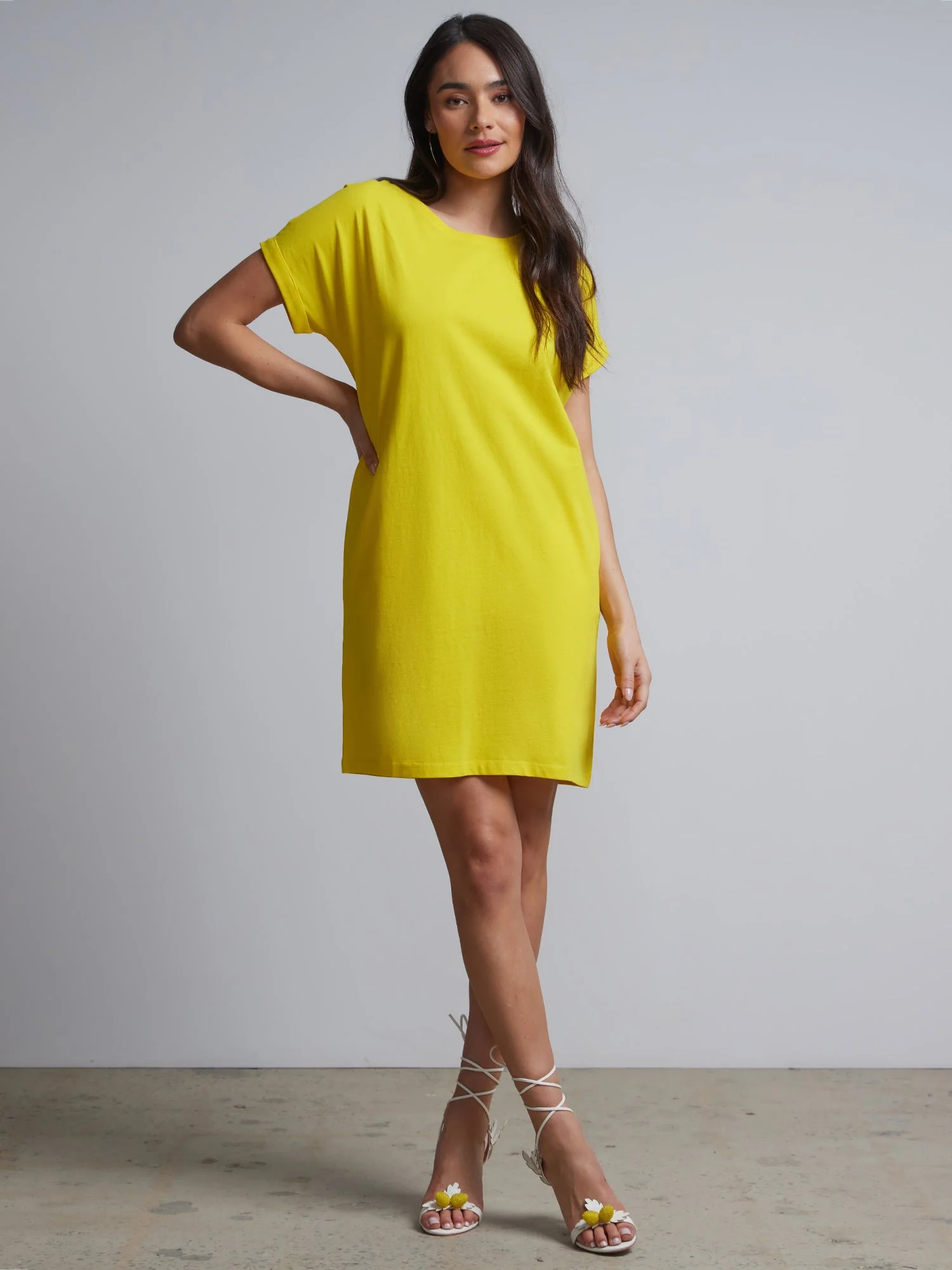 Ladies Side Pocket Round Neck Long T-shirt Shift Dress - Image 6