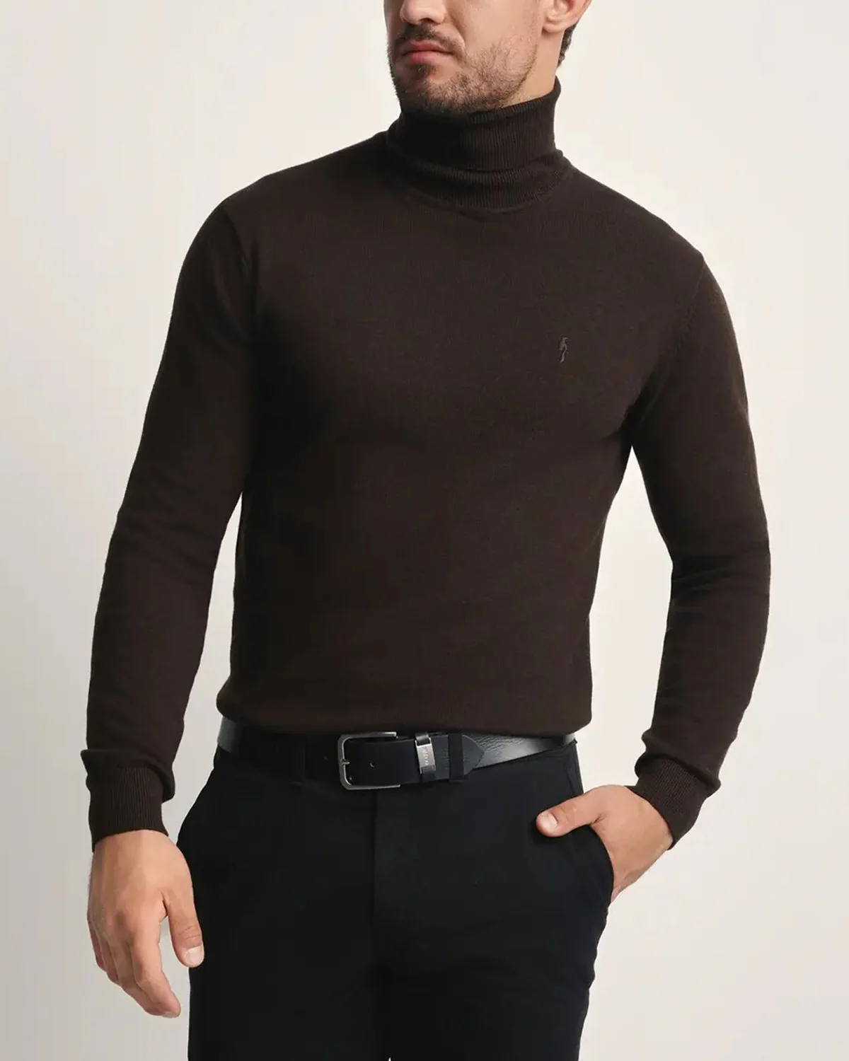 Mens Premium Cotton Turtleneck Long Sleeve Knit Sweater - Image 5