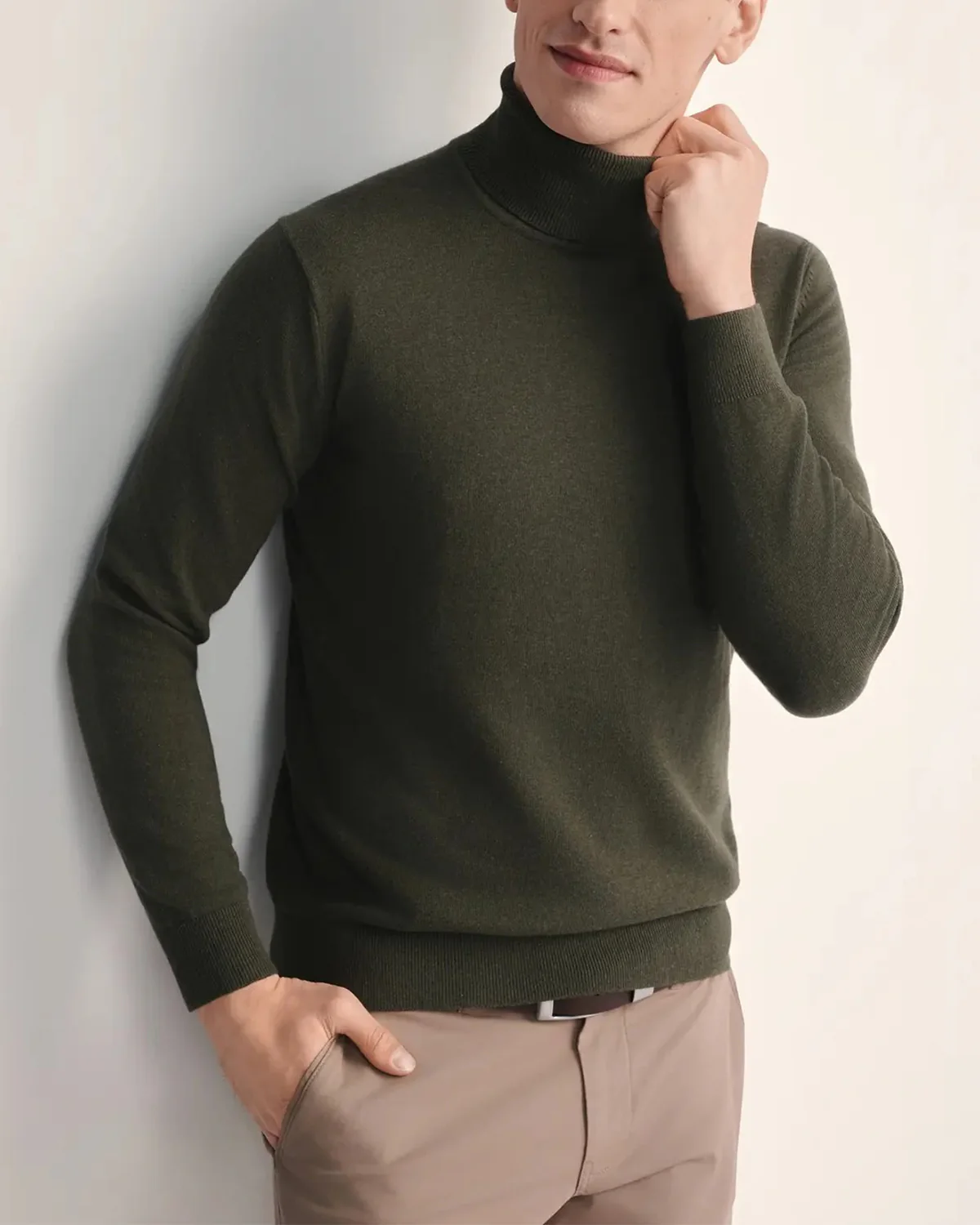 Mens Premium Cotton Turtleneck Long Sleeve Knit Sweater - Image 7