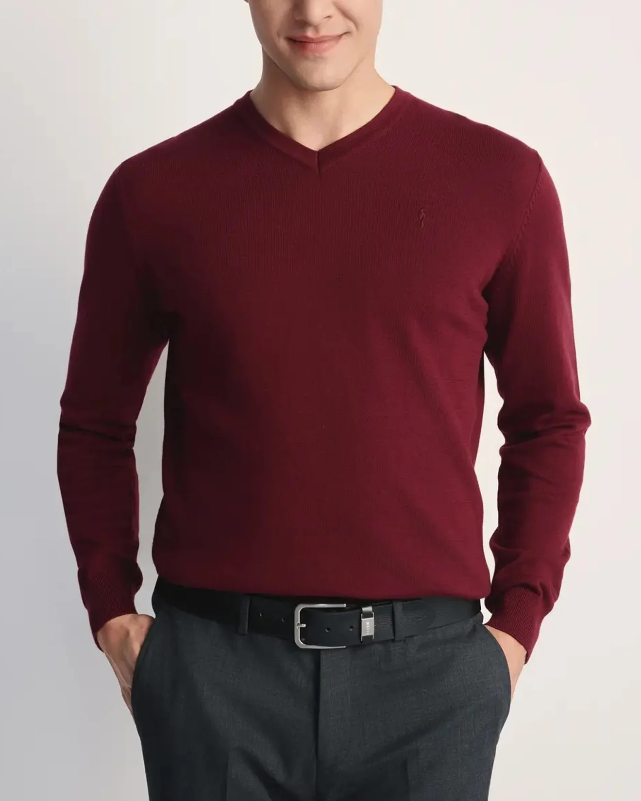 Mens Premium Cotton V-Neck Long Sleeve Knit Sweater - Image 11