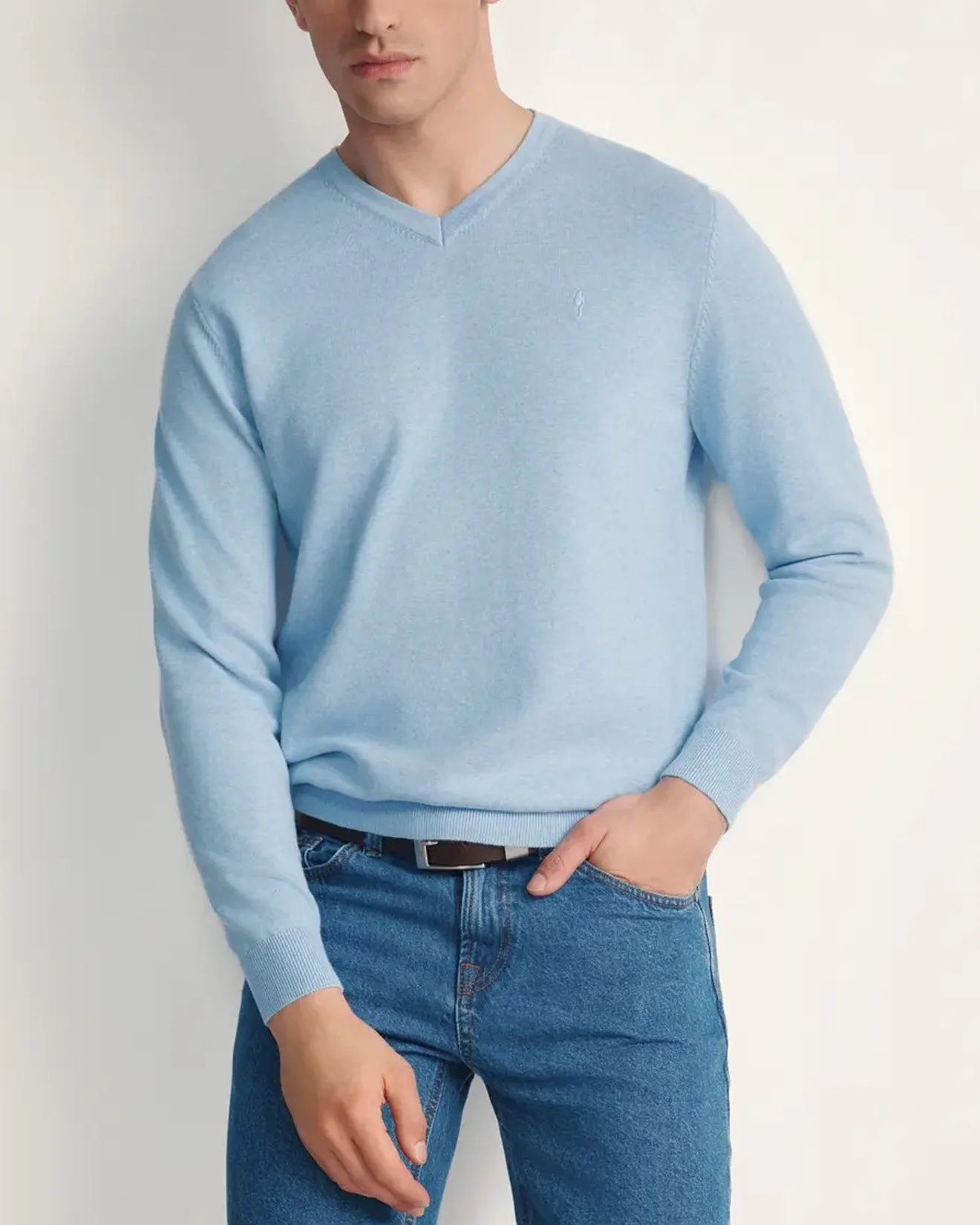 Mens Premium Cotton V-Neck Long Sleeve Knit Sweater - Image 3
