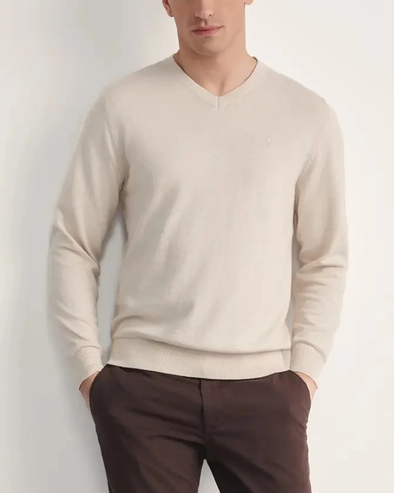 Mens Premium Cotton V-Neck Long Sleeve Knit Sweater - Image 4