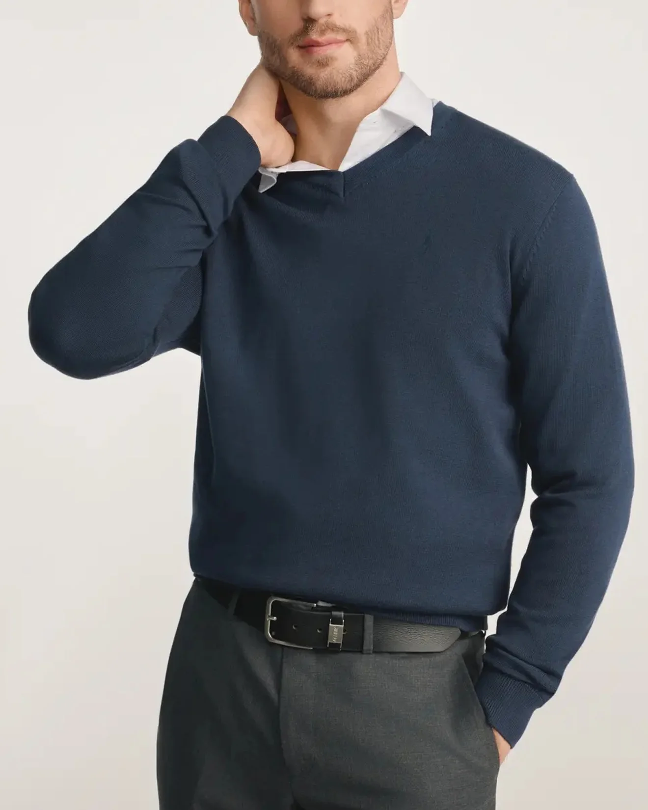 Mens Premium Cotton V-Neck Long Sleeve Knit Sweater - Image 6