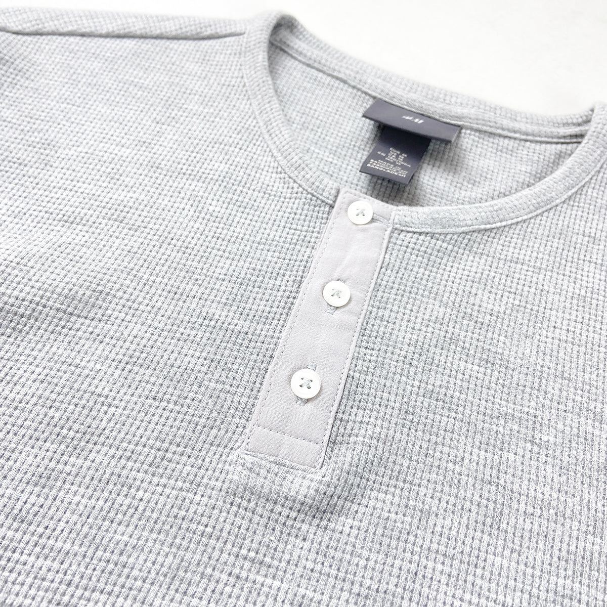 Men’s Waffle Knit Long Sleeve Henley T-shirt - Image 3