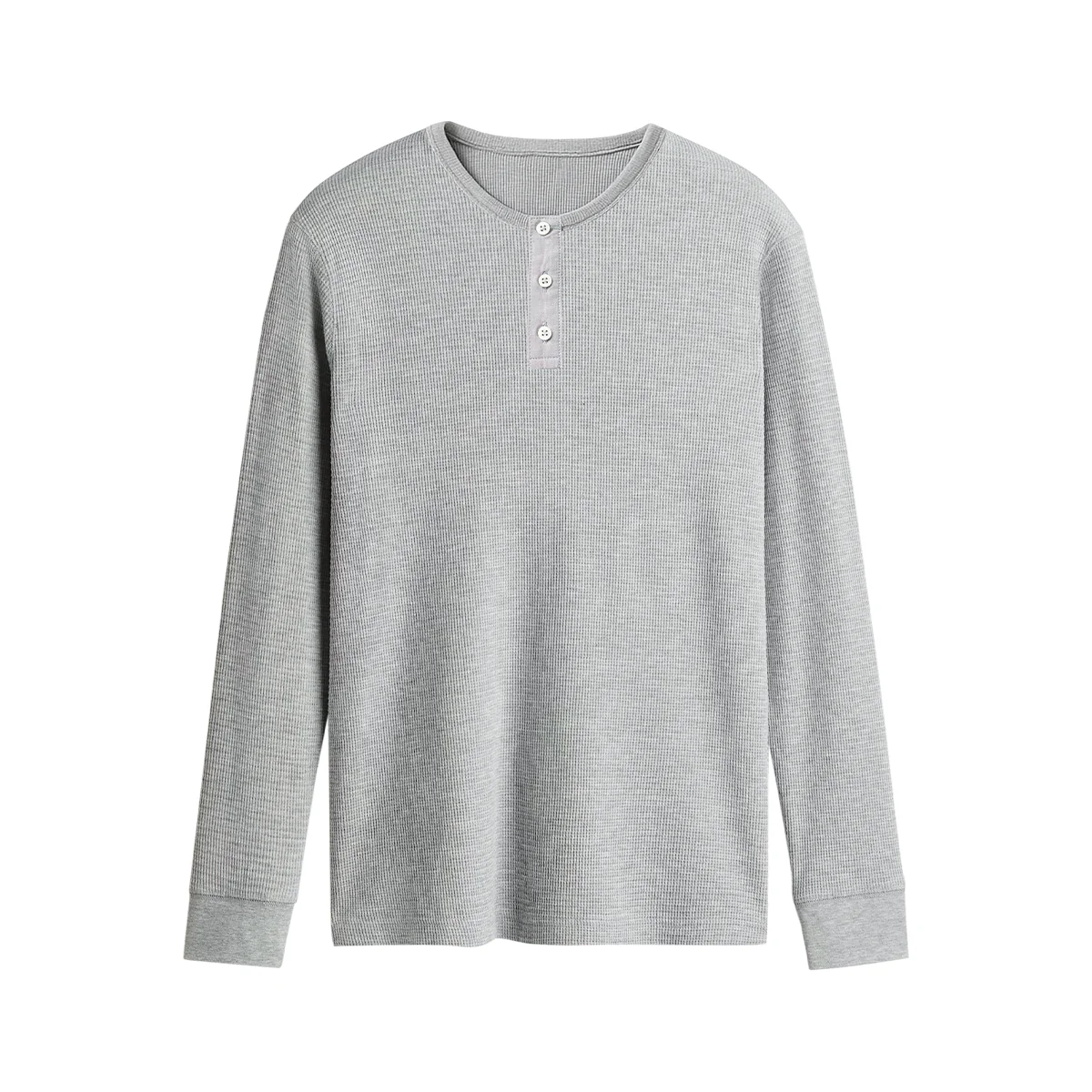 Men’s Waffle Knit Long Sleeve Henley T-shirt - Image 9
