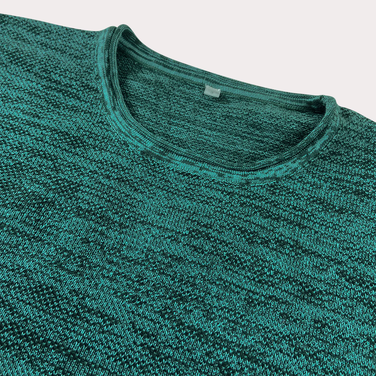 Mens Emerald Green Melange Knit Pullover Sweater - Image 3
