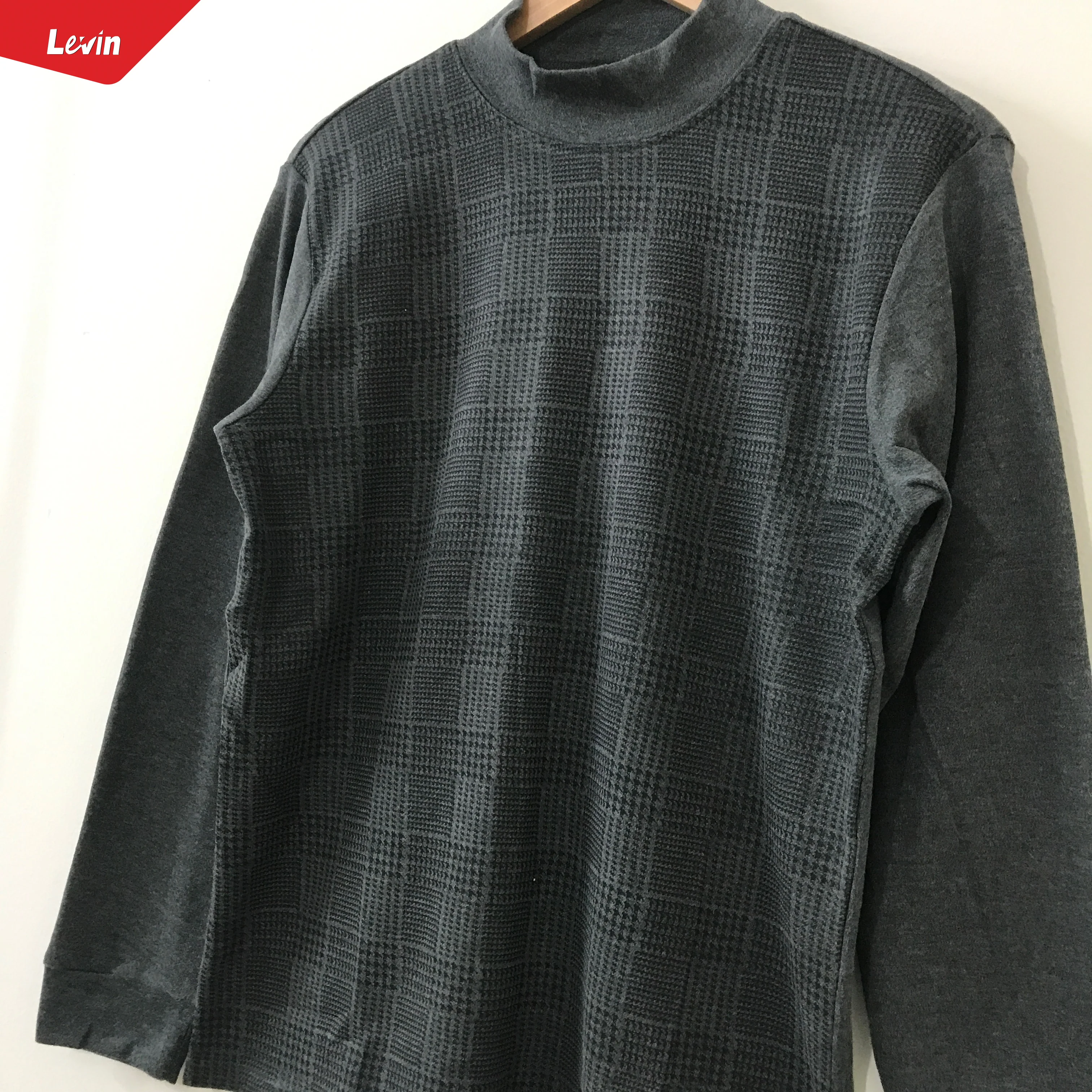 Mens Knit Cotton Mock Neck Long Sleeve Loose Fit Sweatshirt - Image 10