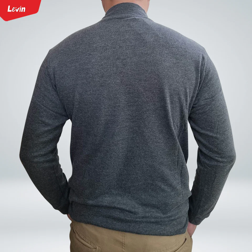 Mens Knit Cotton Mock Neck Long Sleeve Loose Fit Sweatshirt - Image 3