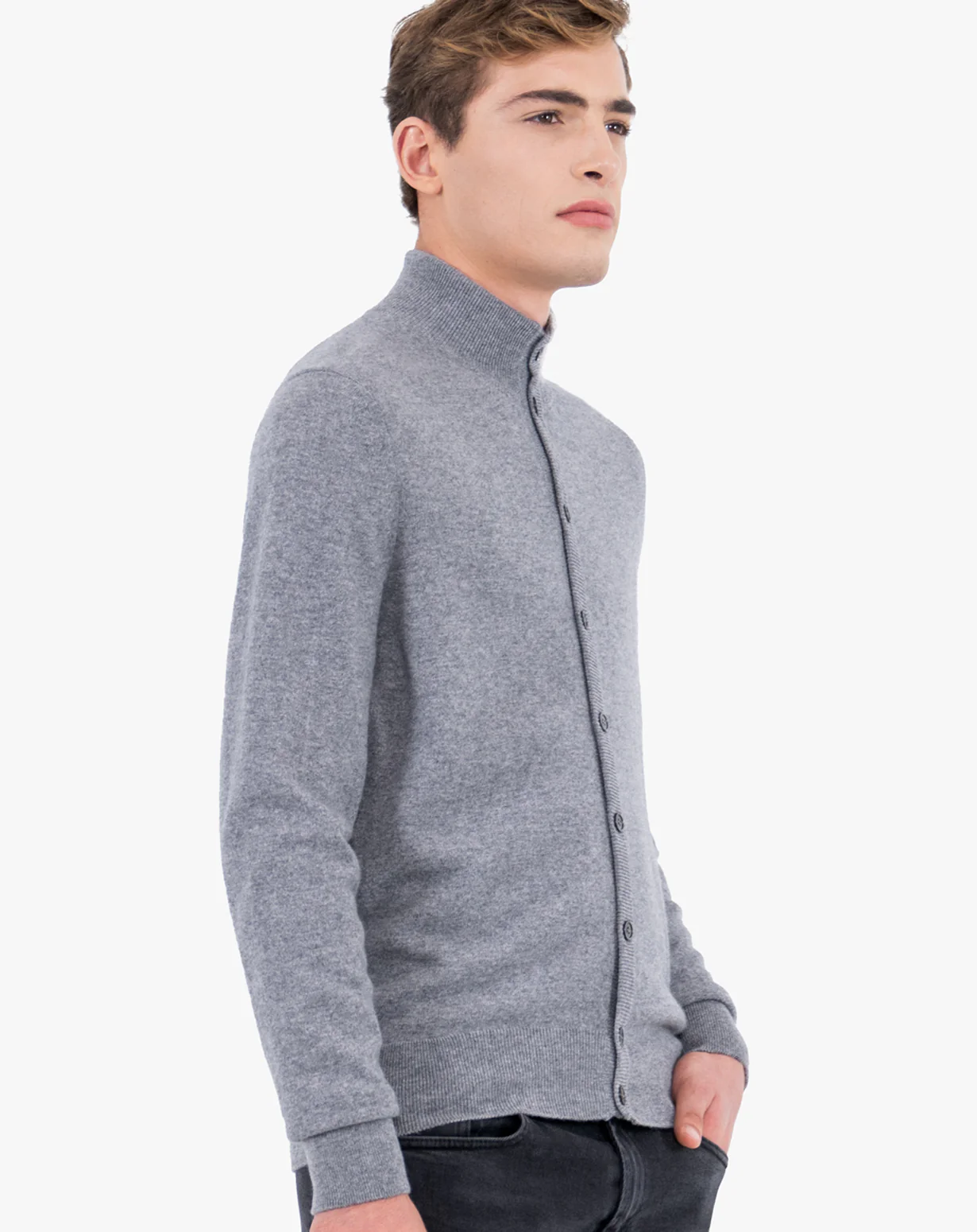 Mens Long Sleeve High Neck Cardigan Sweater - Image 5