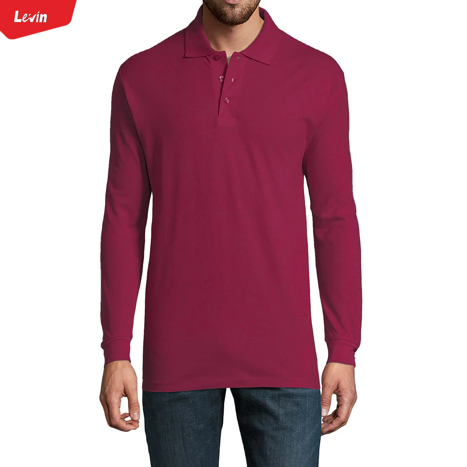 Mens Long Sleeve Pique Polo Cotton T-Shirt - Image 20