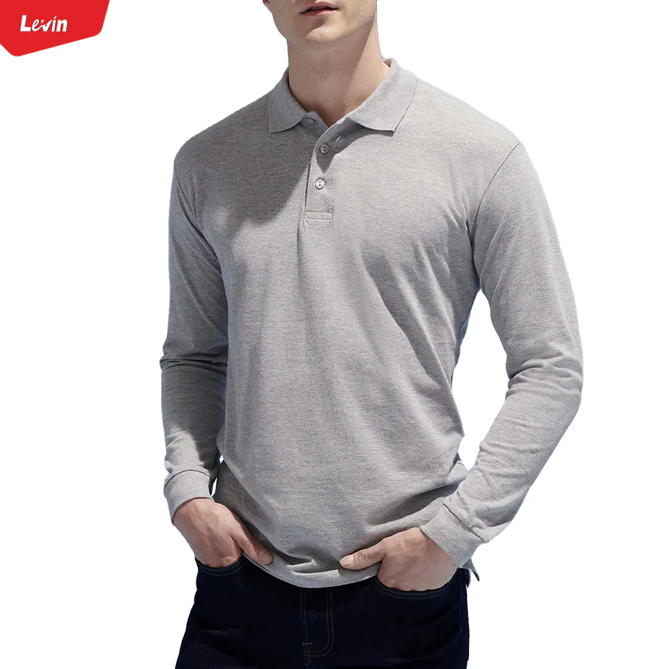 Mens Long Sleeve Pique Polo Cotton T-Shirt - Image 4