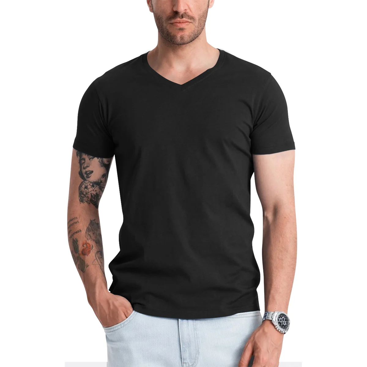 Men's Short Sleeve V-Neck Cotton T-Shirt - Image 14