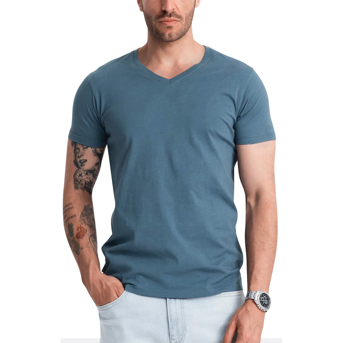 Men's Short Sleeve V-Neck Cotton T-Shirt - Image 16