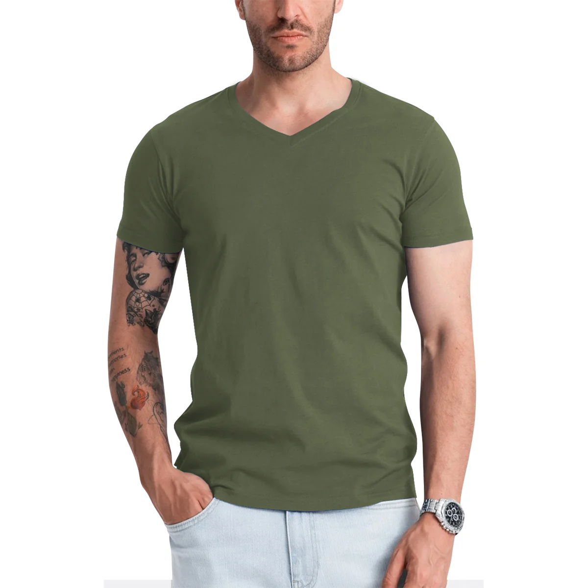 Men's Short Sleeve V-Neck Cotton T-Shirt - Image 18