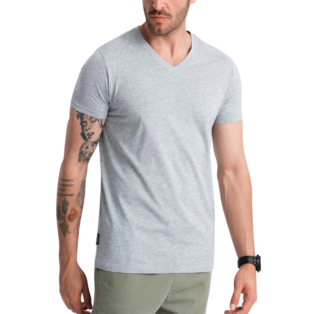 Men's Short Sleeve V-Neck Cotton T-Shirt - Image 20