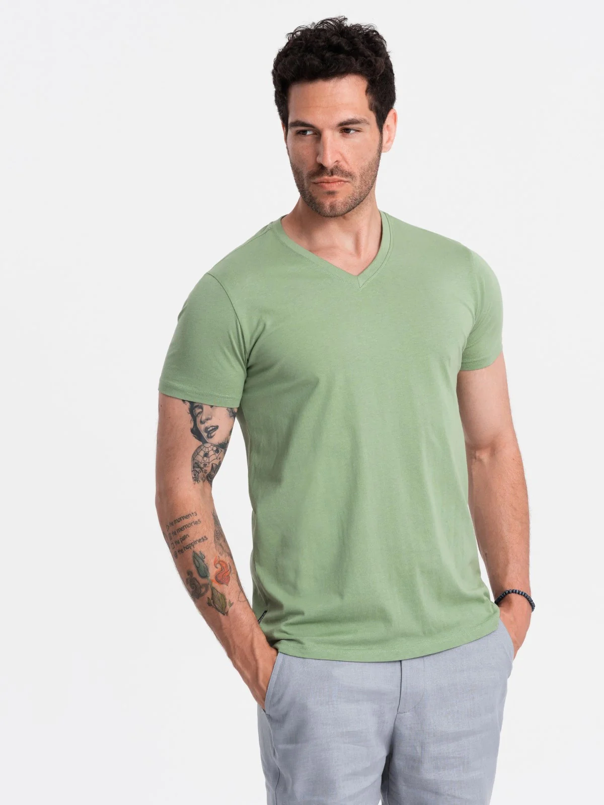 Men's Short Sleeve V-Neck Cotton T-Shirt - Image 25