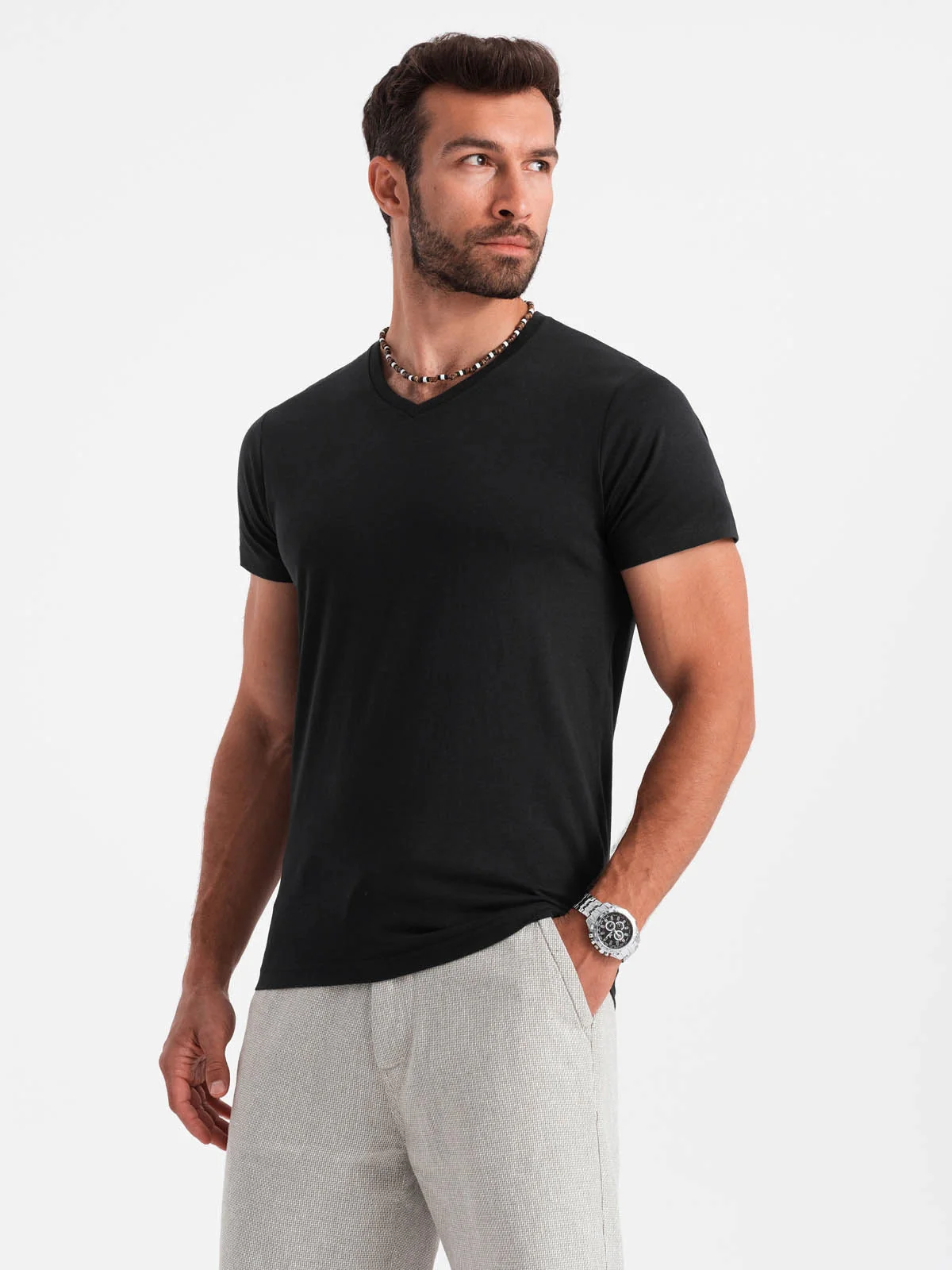Men's Short Sleeve V-Neck Cotton T-Shirt - Image 27