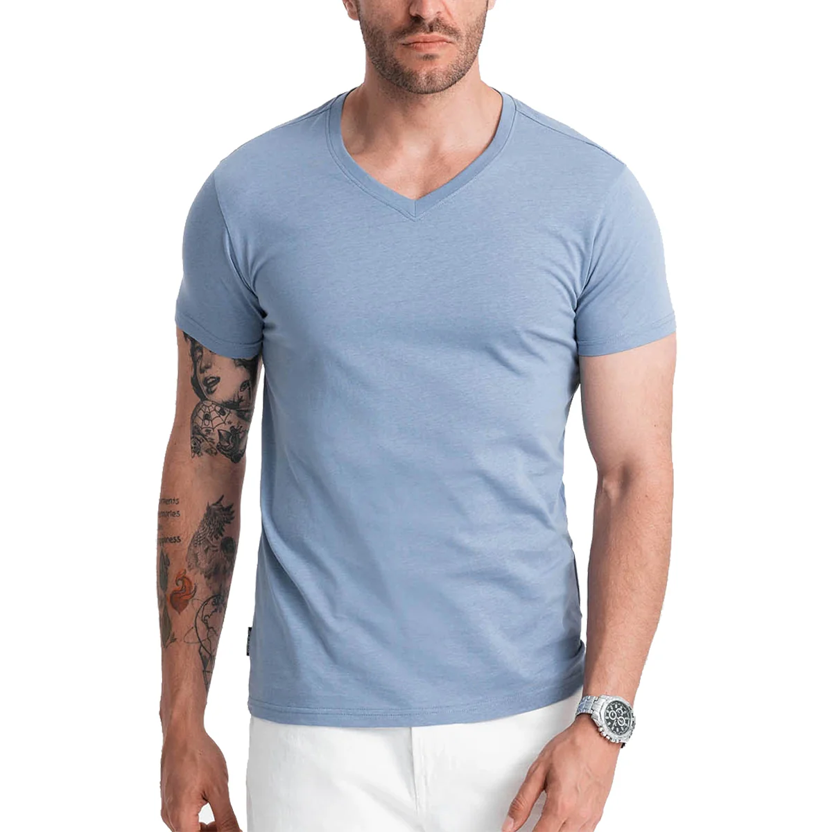 Men's Short Sleeve V-Neck Cotton T-Shirt - Image 3