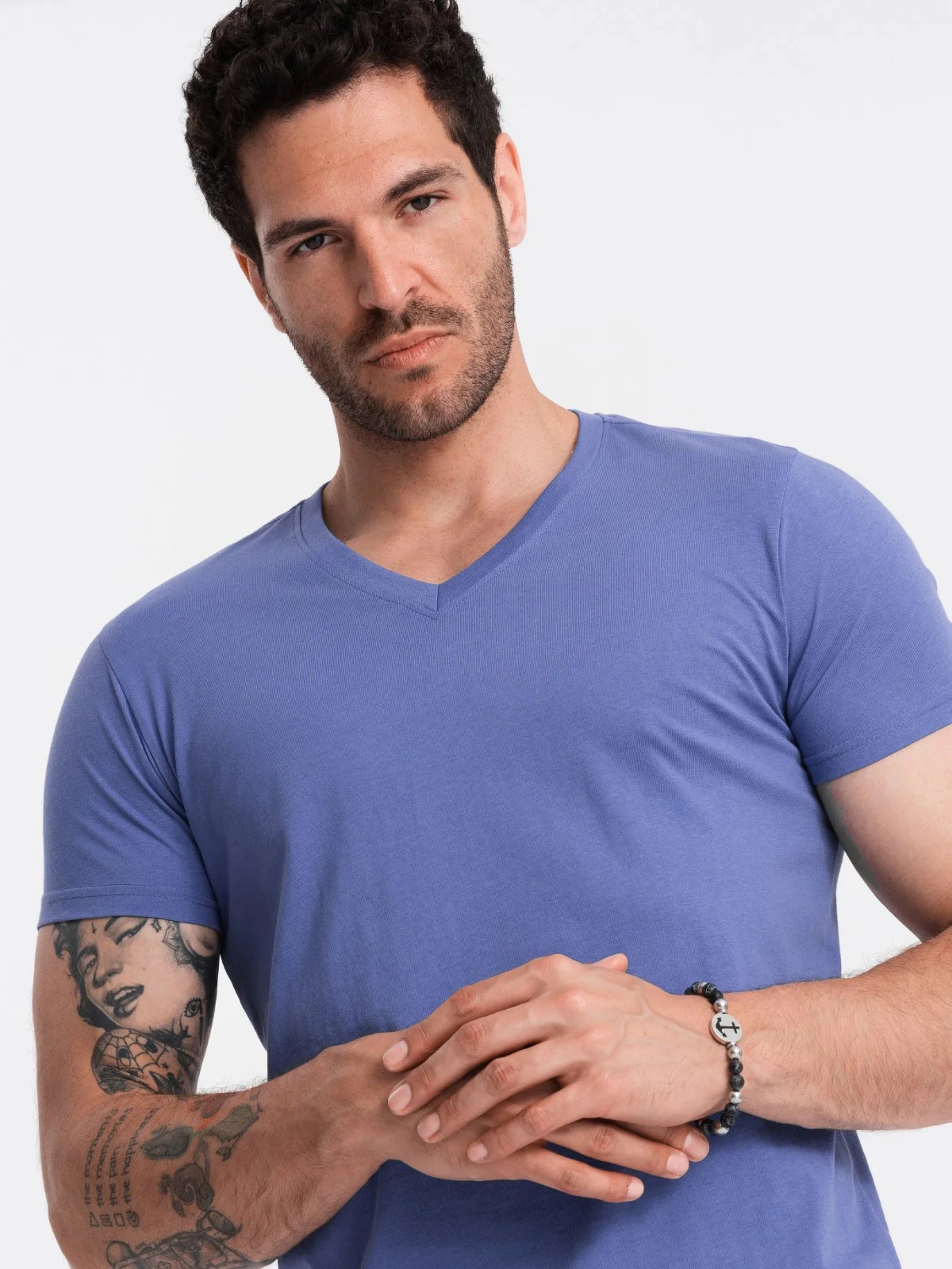 Men's Short Sleeve V-Neck Cotton T-Shirt - Image 34