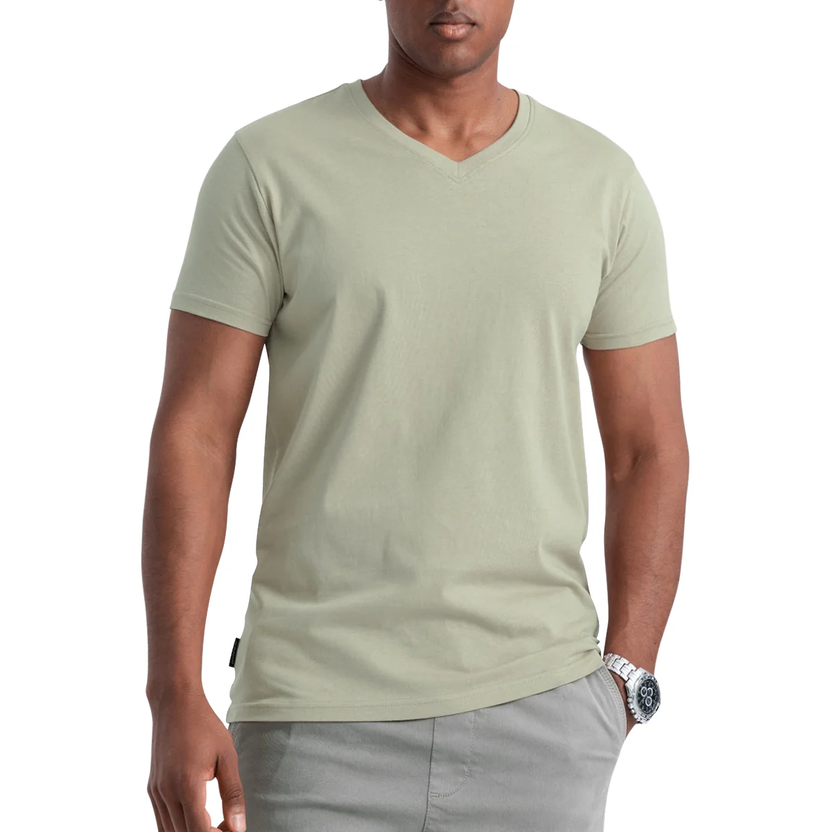 Men's Short Sleeve V-Neck Cotton T-Shirt - Image 39