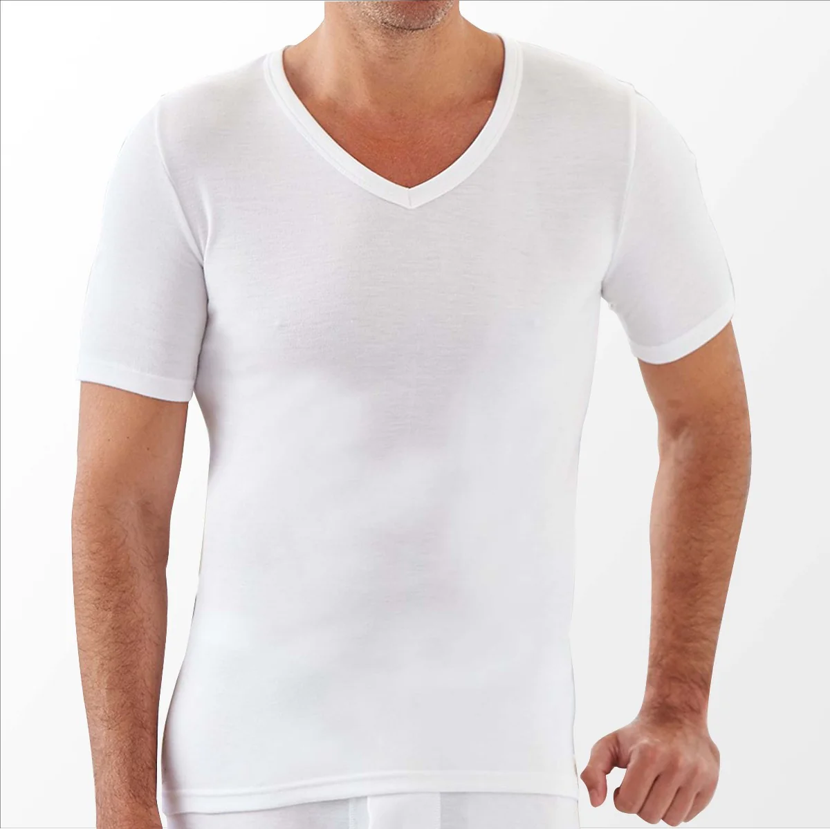 Mens V-neck Rib Structure Thermal Cotton Vest T-shirt - Image 6