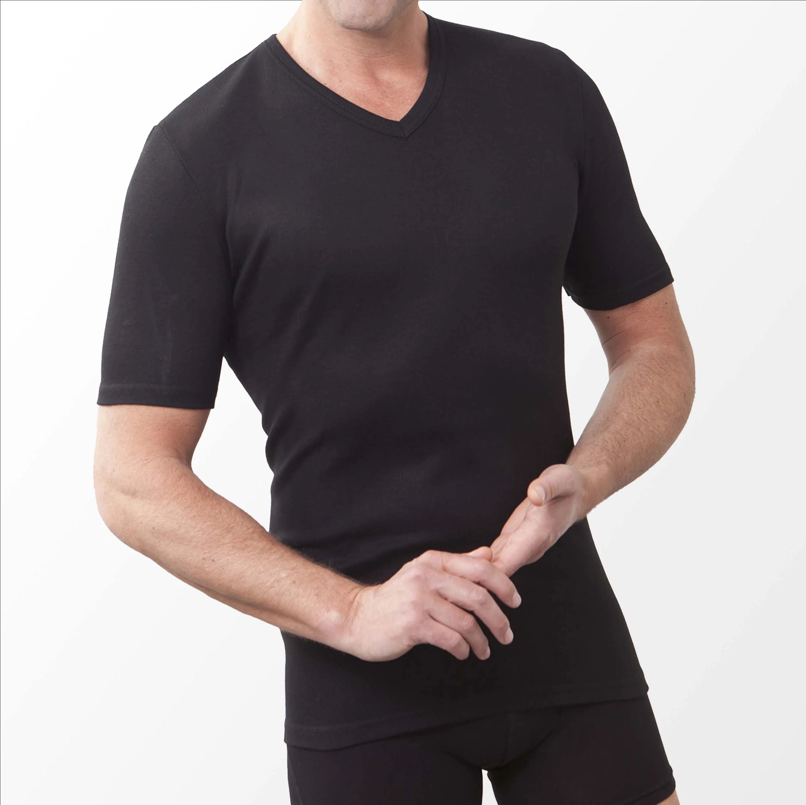 Mens V-neck Rib Structure Thermal Cotton Vest T-shirt - Image 8