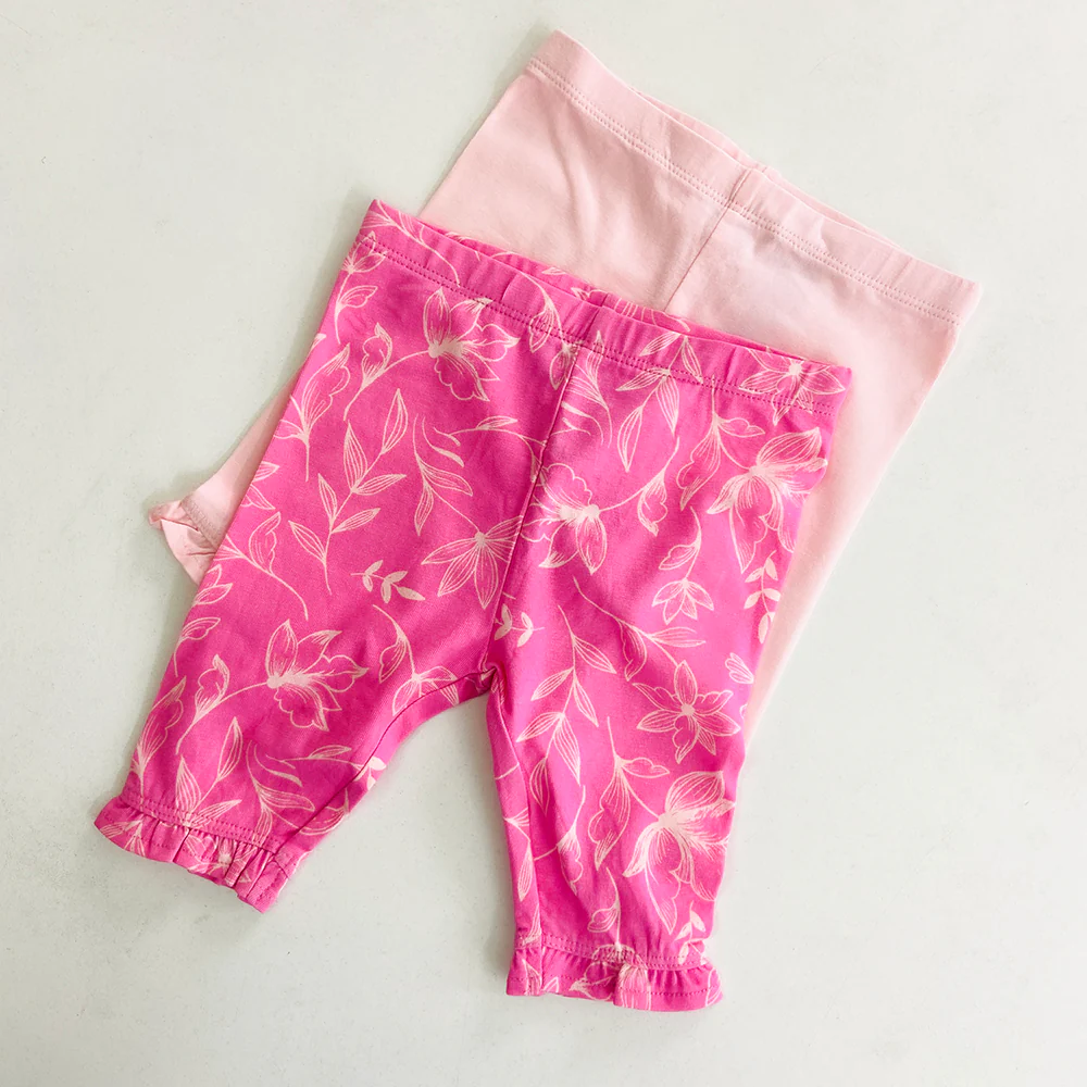 Pack of 2 Toddler Baby Girls 3/4 Cotton Ruffle Leggings - Image 3