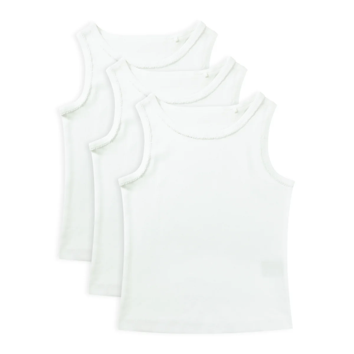 Pack of 3 Toddlers and Teen Girls Soft Cotton White Tank Top