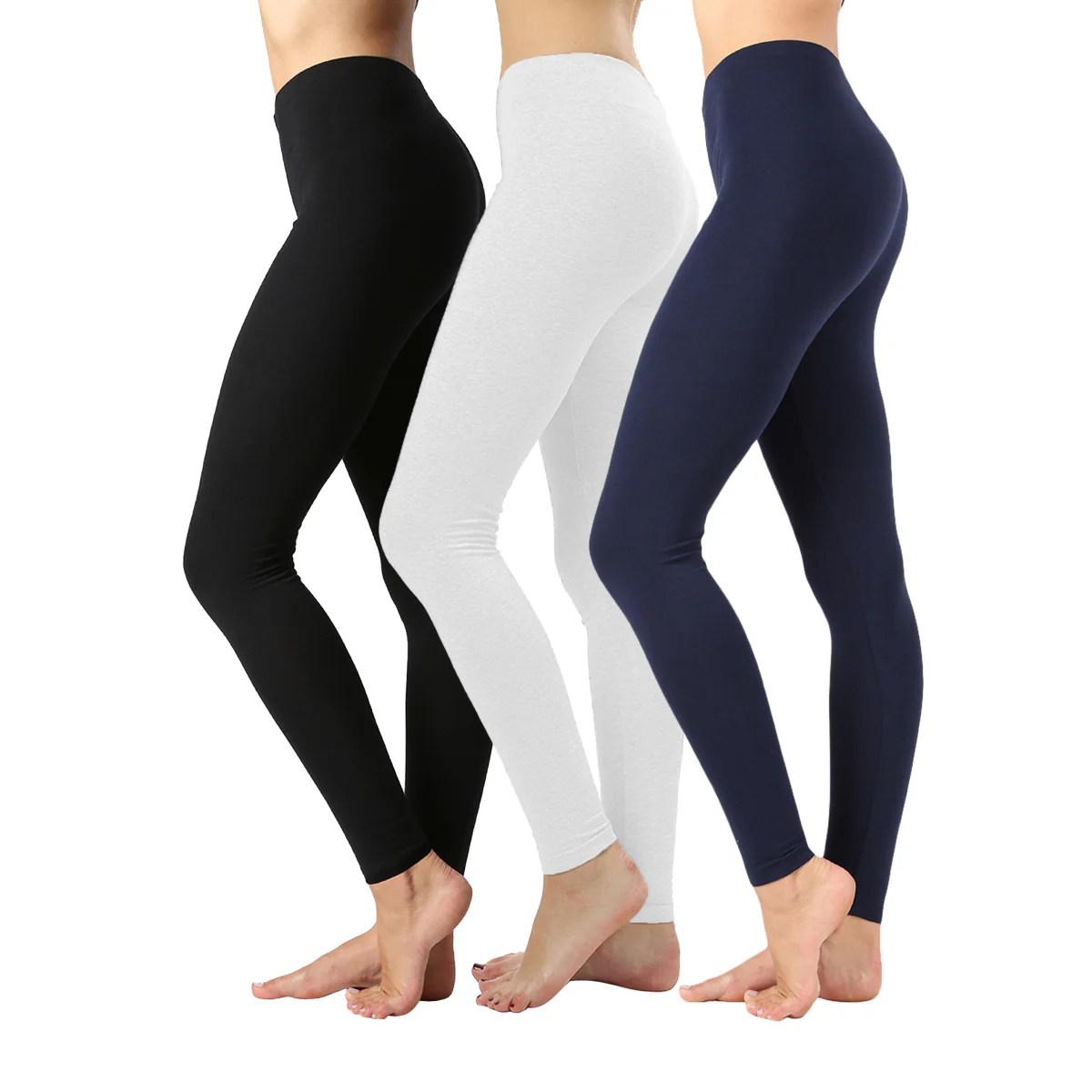 Pack of 3 Women Basic Solid Color Cotton Full Length Leggings - Image 16