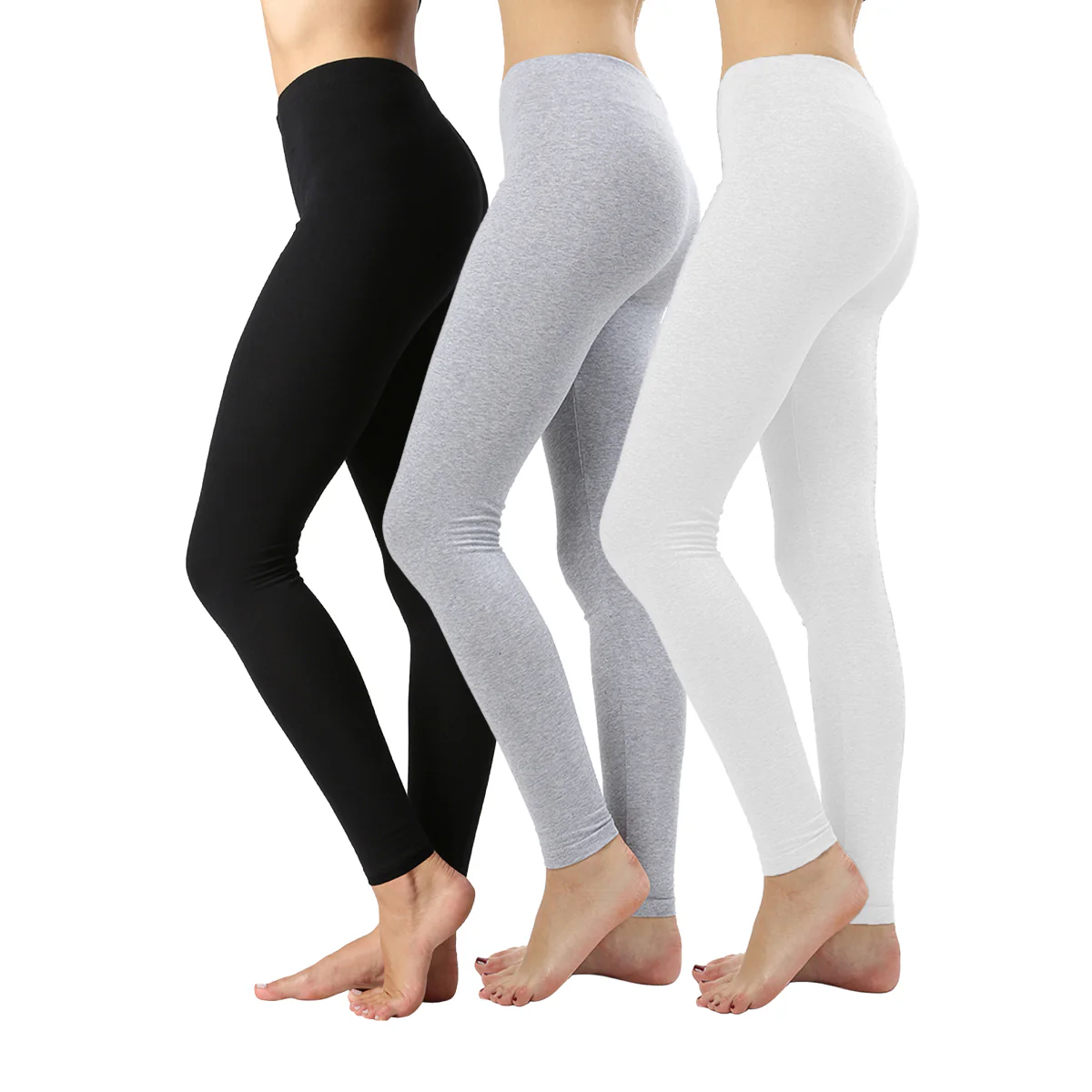 Pack of 3 Women Basic Solid Color Cotton Full Length Leggings - Image 17