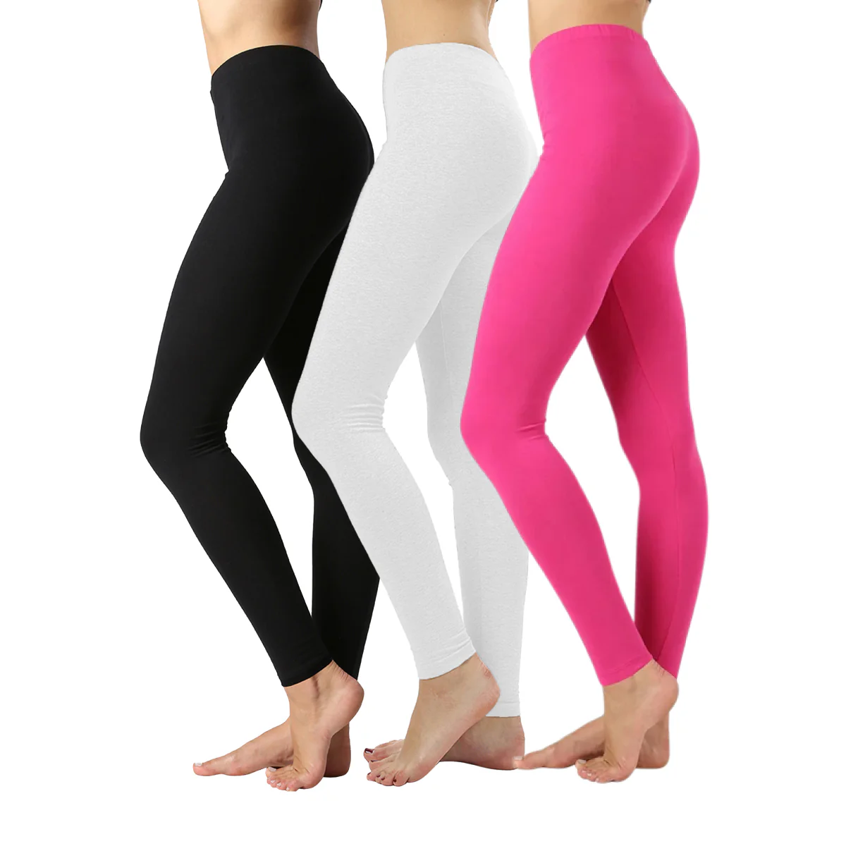 Pack of 3 Women Basic Solid Color Cotton Full Length Leggings - Image 18