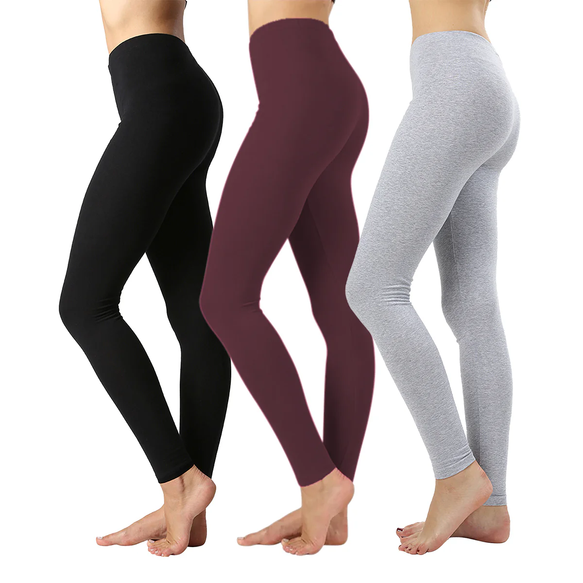 Pack of 3 Women Basic Solid Color Cotton Full Length Leggings - Image 20