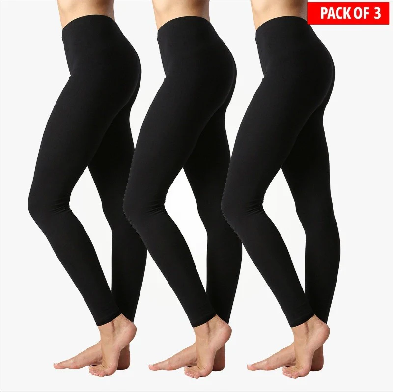 Pack of 3 Women Basic Solid Color Cotton Full Length Leggings - Image 7