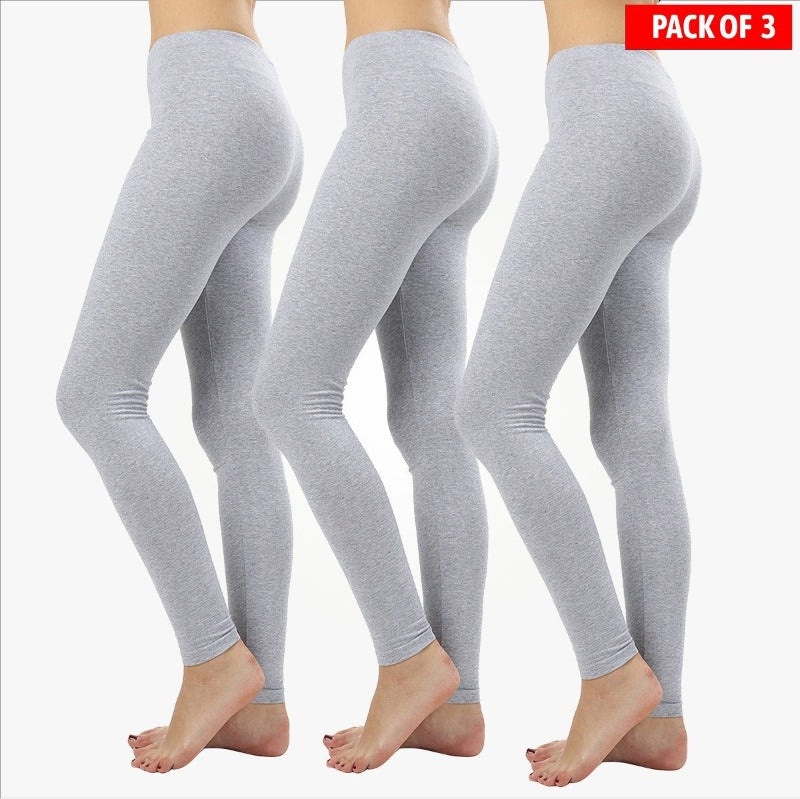 Pack of 3 Women Basic Solid Color Cotton Full Length Leggings - Image 8