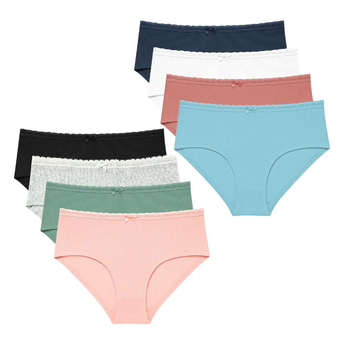 Pack of 4 Womens Ribbed Cotton Lace Waist Hipster Panty