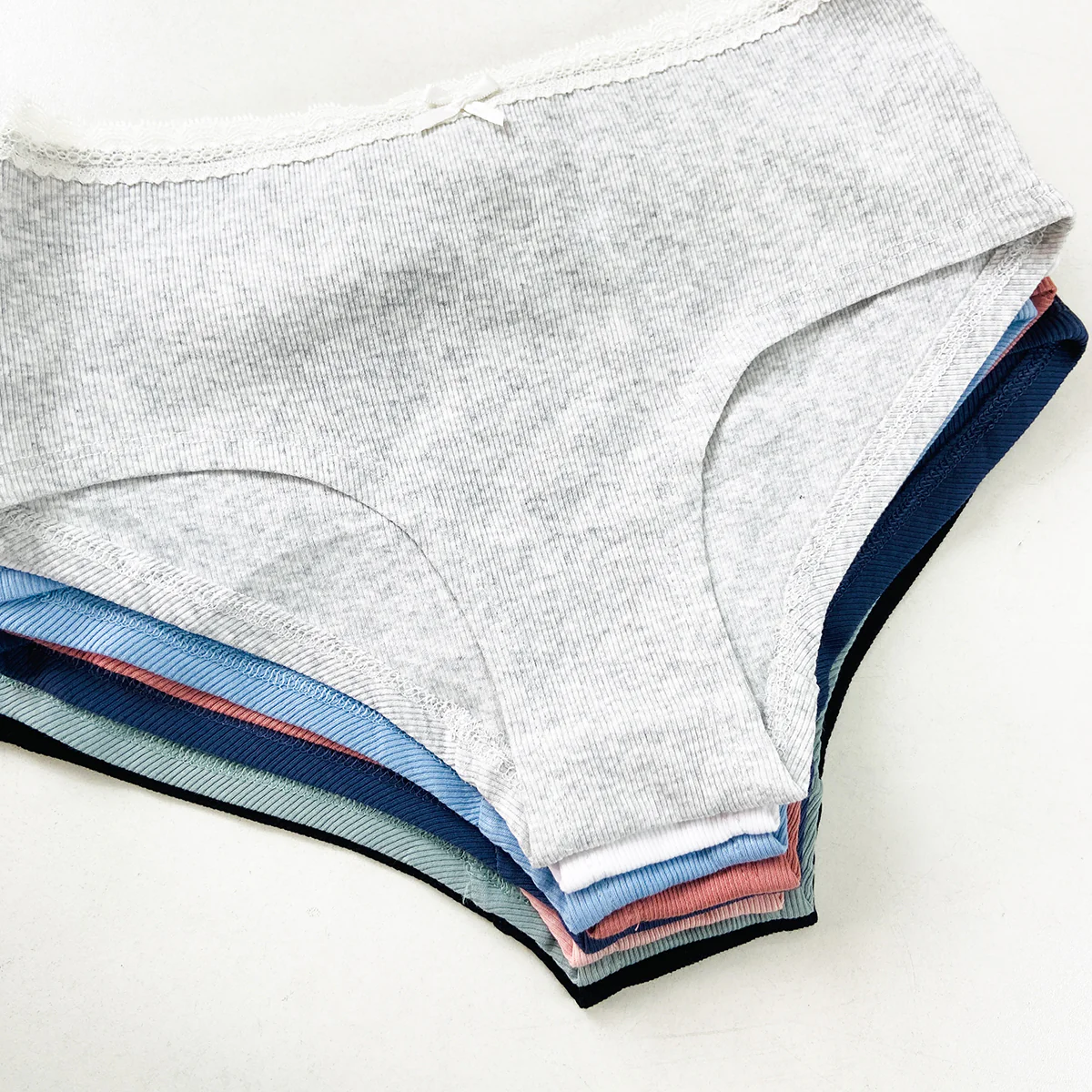 Pack of 4 Womens Ribbed Cotton Lace Waist Hipster Panty - Image 10
