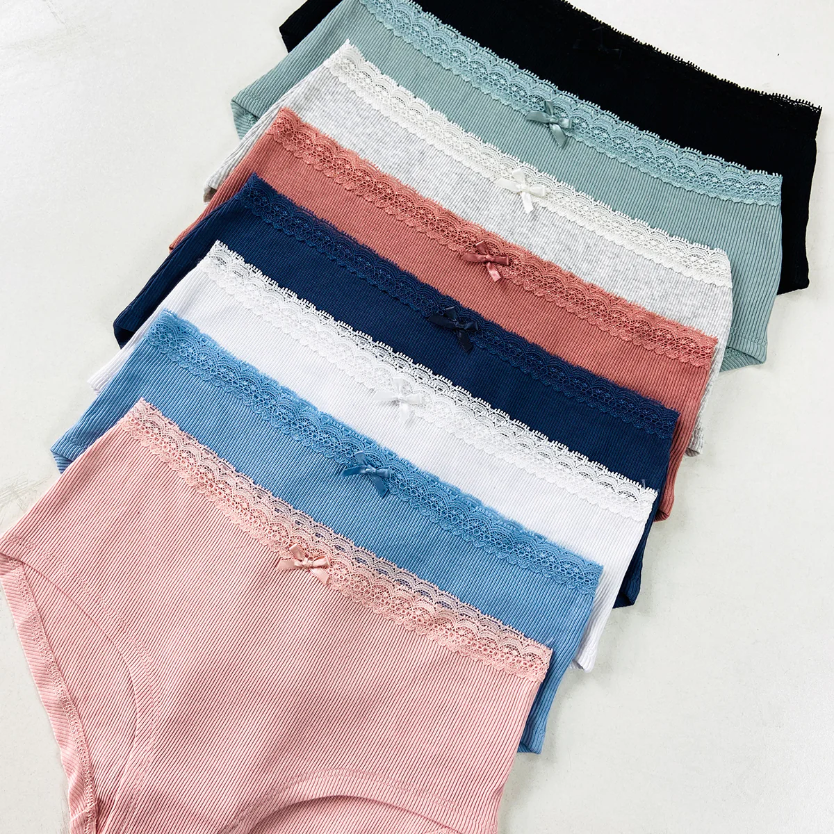 Pack of 4 Womens Ribbed Cotton Lace Waist Hipster Panty - Image 2
