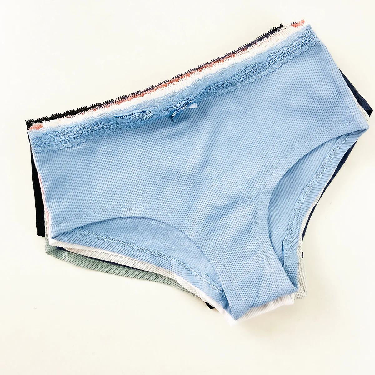 Pack of 4 Womens Ribbed Cotton Lace Waist Hipster Panty - Image 9