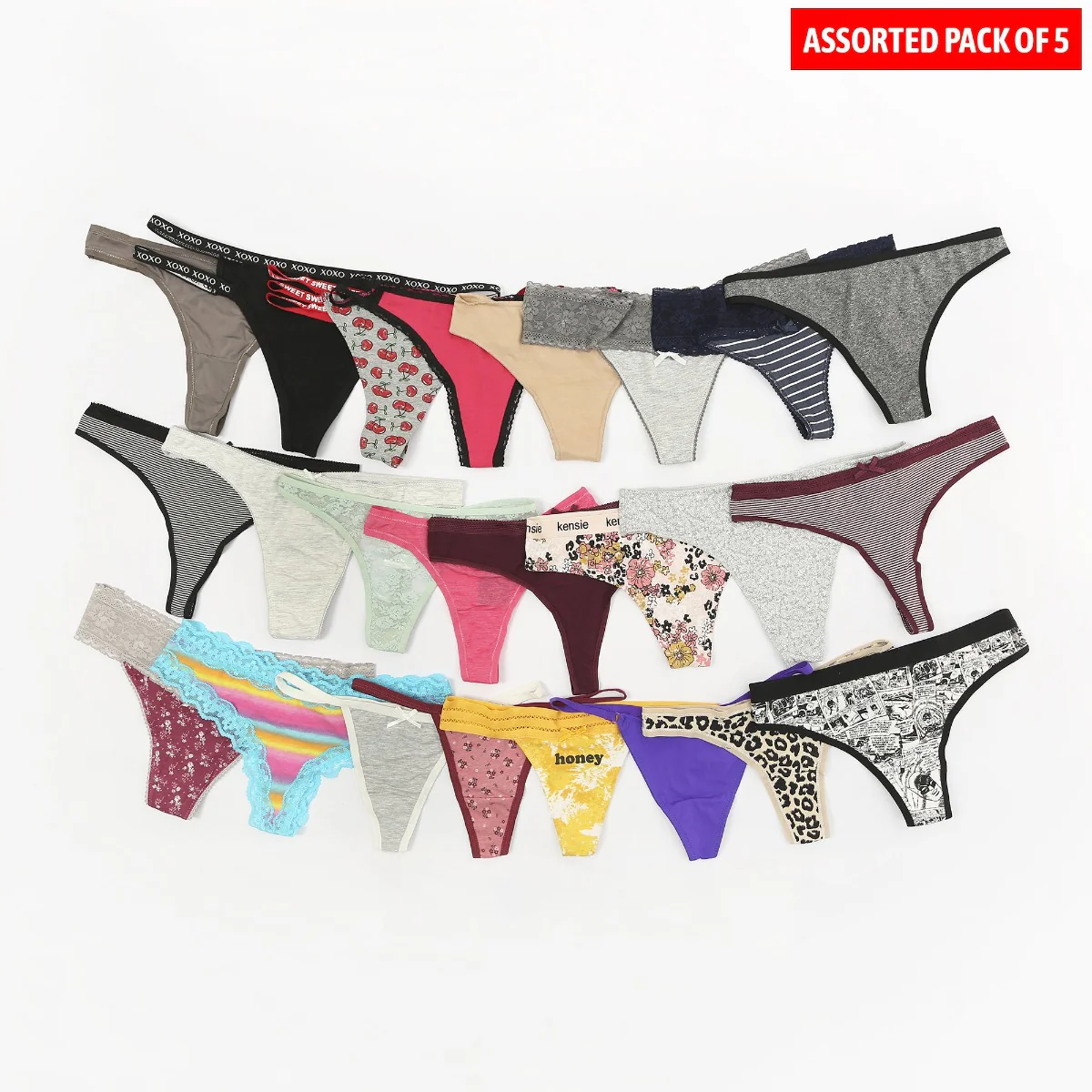 Pack of 5 Assorted Multicolor Ladies Premium Sexy Thong - Image 8