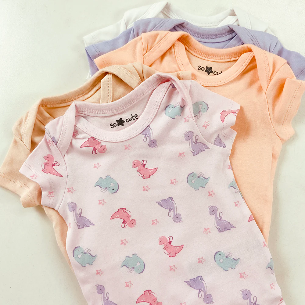 Pack of 3 Multicolor Half Sleeve Organic Cotton Baby Romper Combo - Image 11