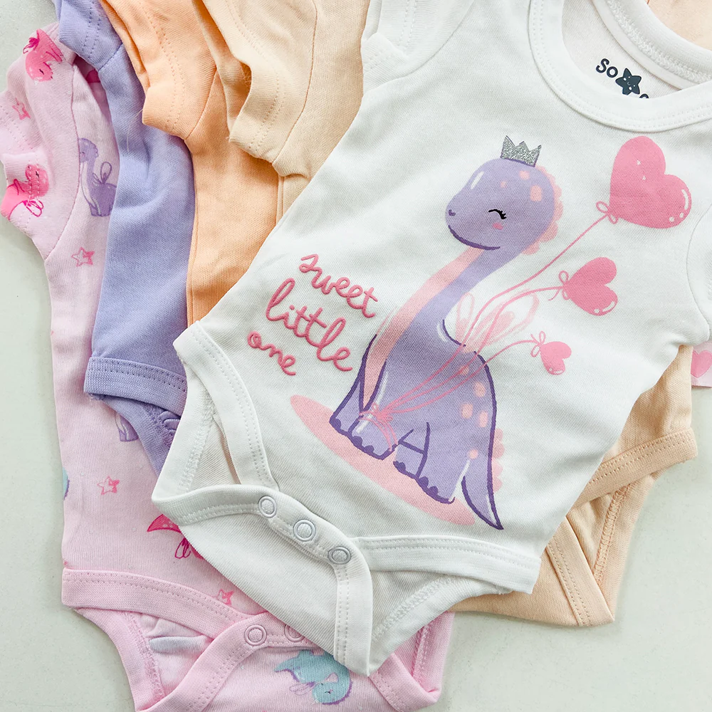 Pack of 3 Multicolor Half Sleeve Organic Cotton Baby Romper Combo - Image 3