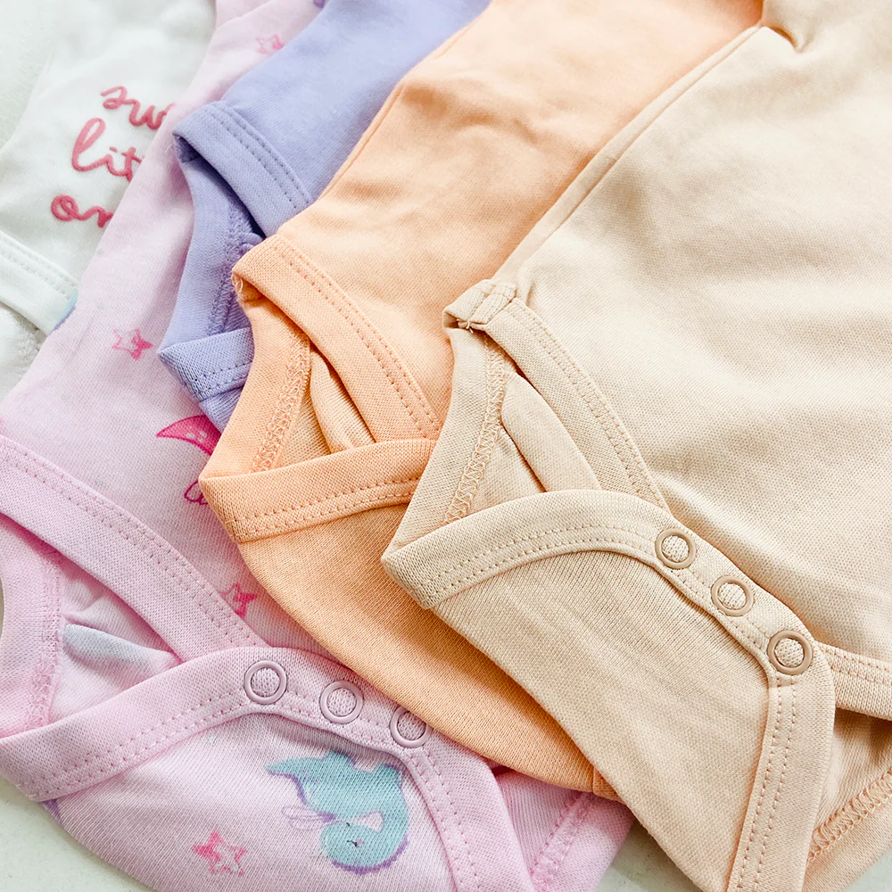 Pack of 3 Multicolor Half Sleeve Organic Cotton Baby Romper Combo - Image 5