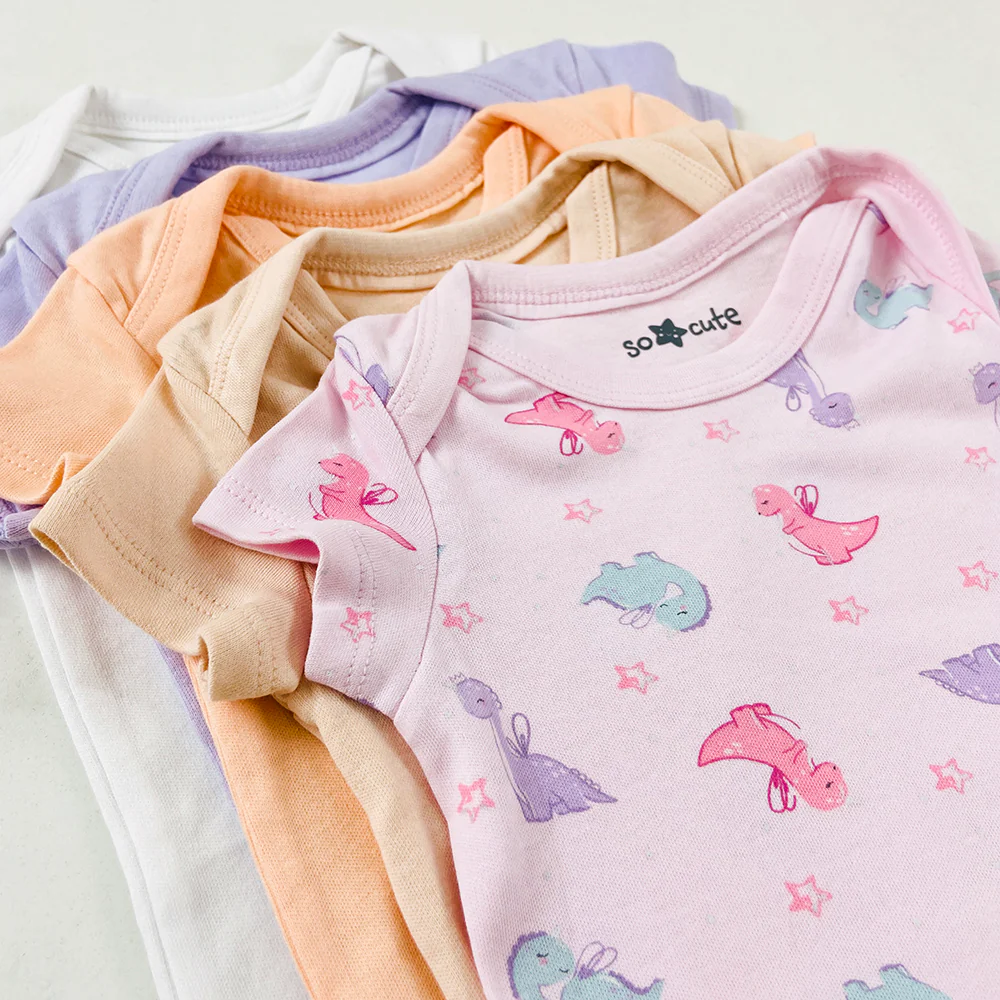 Pack of 3 Multicolor Half Sleeve Organic Cotton Baby Romper Combo - Image 7