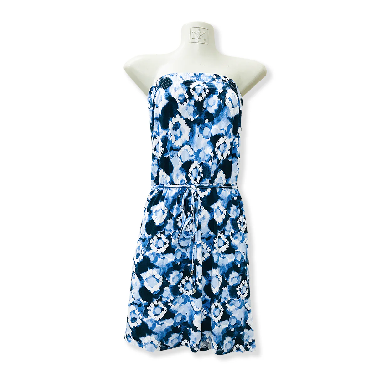 Women Off Shoulder Drawstring Waist Cotton Tube Top Mini Dress - Image 3
