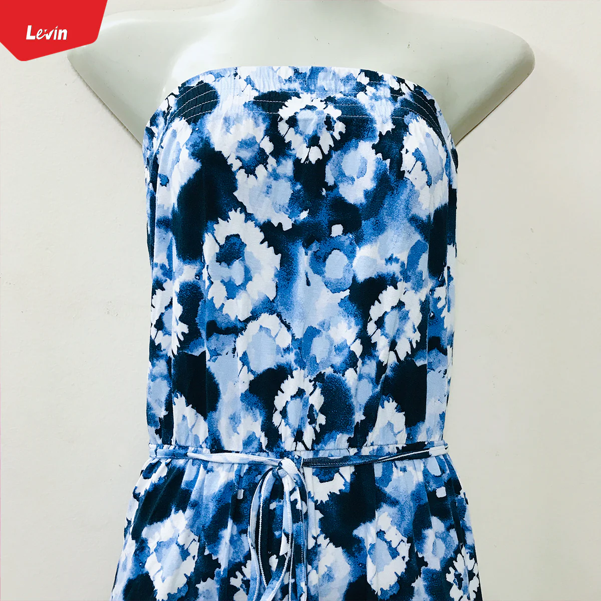 Women Off Shoulder Drawstring Waist Cotton Tube Top Mini Dress - Image 5