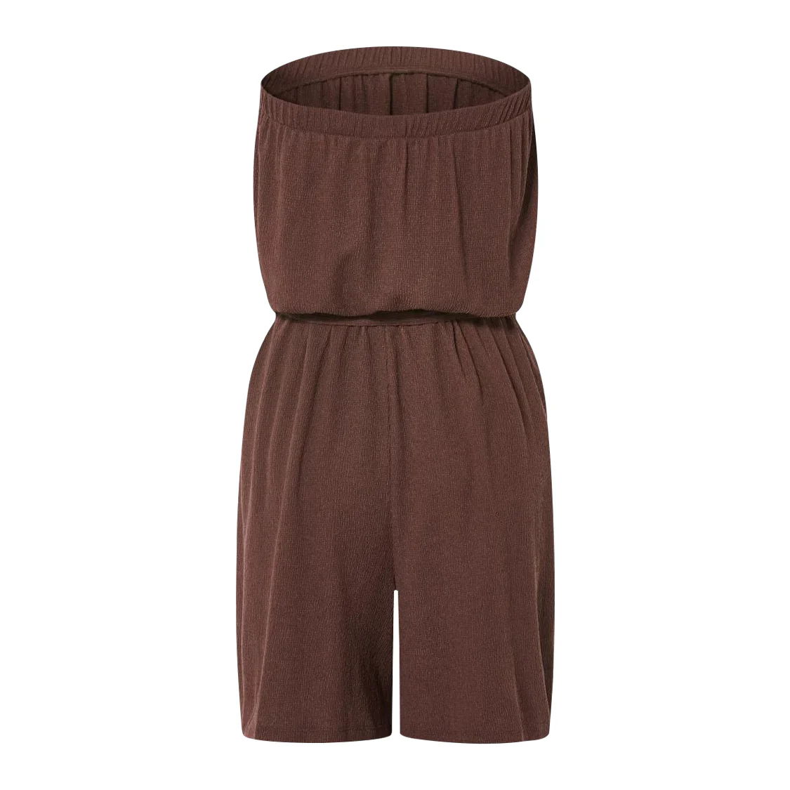 Women Off Shoulder Drawstring Waist Lightweight Crinkle Culotte Tube Top - Image 3