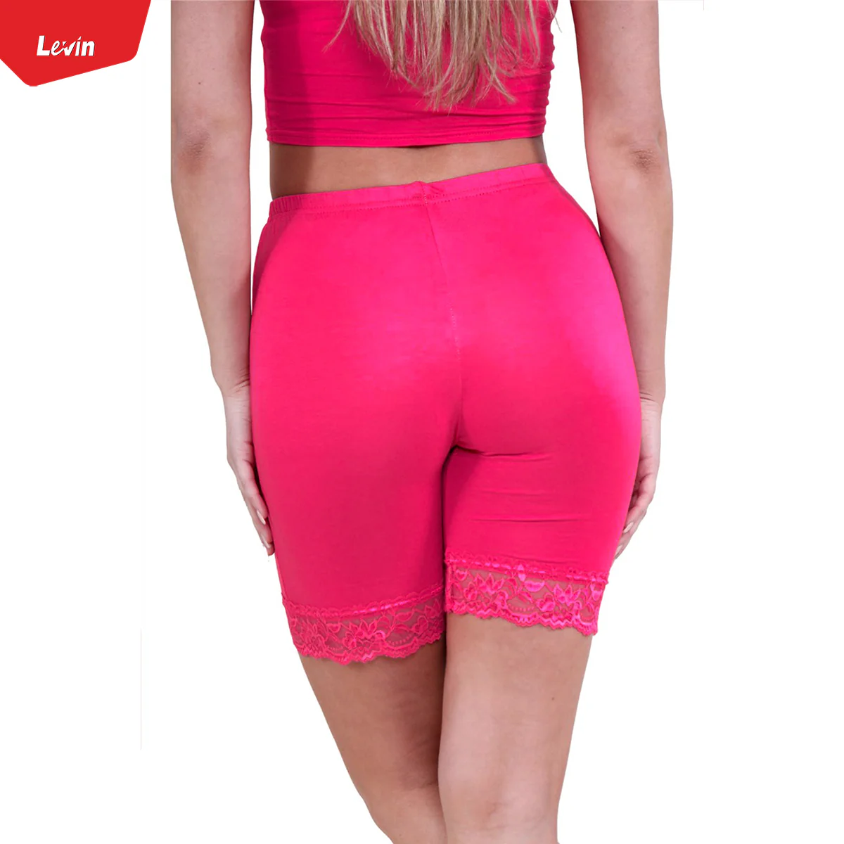 Women’s Cotton Blend Mid Waist Lace Trim Stretch Sports Bike Shorts - Image 5