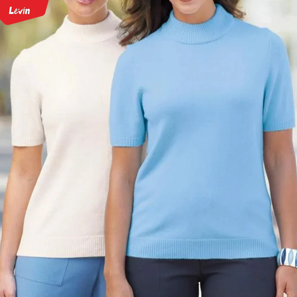 Women’s Mock Neck Half Sleeve Knitted Sweater - Image 3